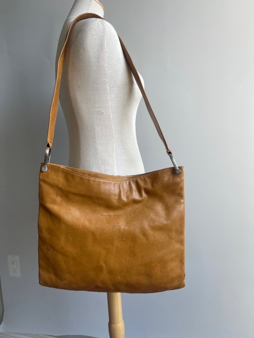 Vintage Francesco Biasia Made in Italy Cognac Leather Shoulder Hobo Bag Large